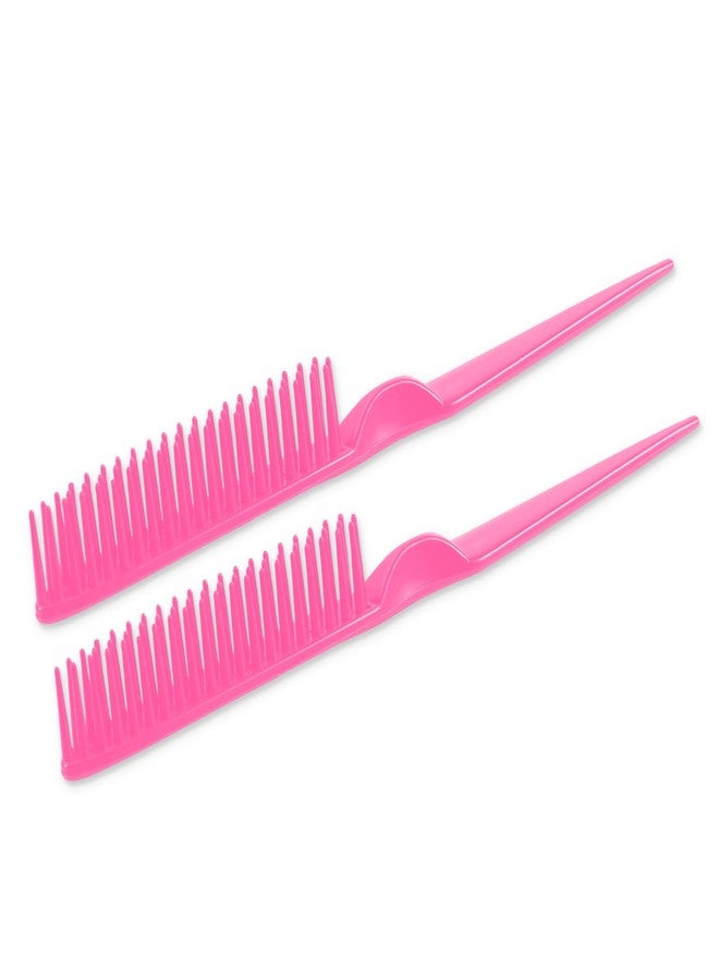 SIMPOR 3 Row Hair Comb for Natural Detangling Hair Styling Brush Nylon Bristle Unbraider Teasing Comb Rat Tail for Women Men Rose Pink - Image 1